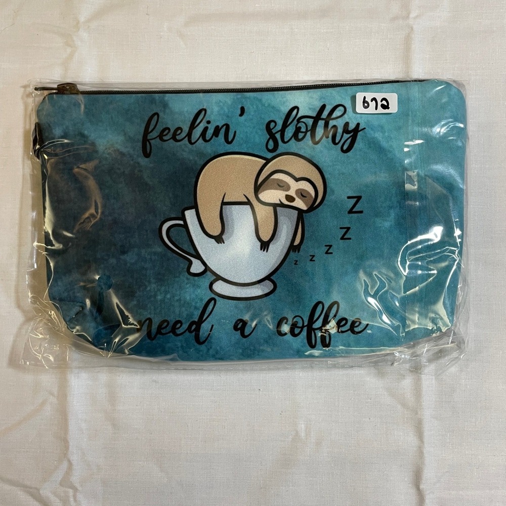 The Pouch Cosmetic Bag Unisex OS Teal NWT Sloth Coffee Tie Dye Zipper Pouch